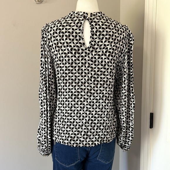 OTHER STORIES Chain Printed Long Sleeve Blouse Balloon Sleeves 8 Black White - Picture 8 of 16